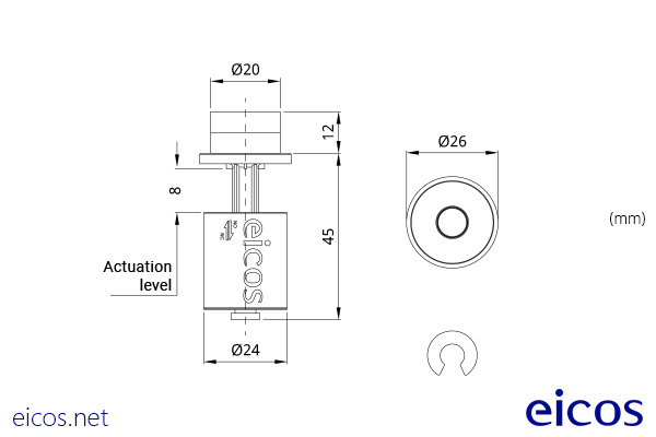 Dimensions of the level switch LV42A-40